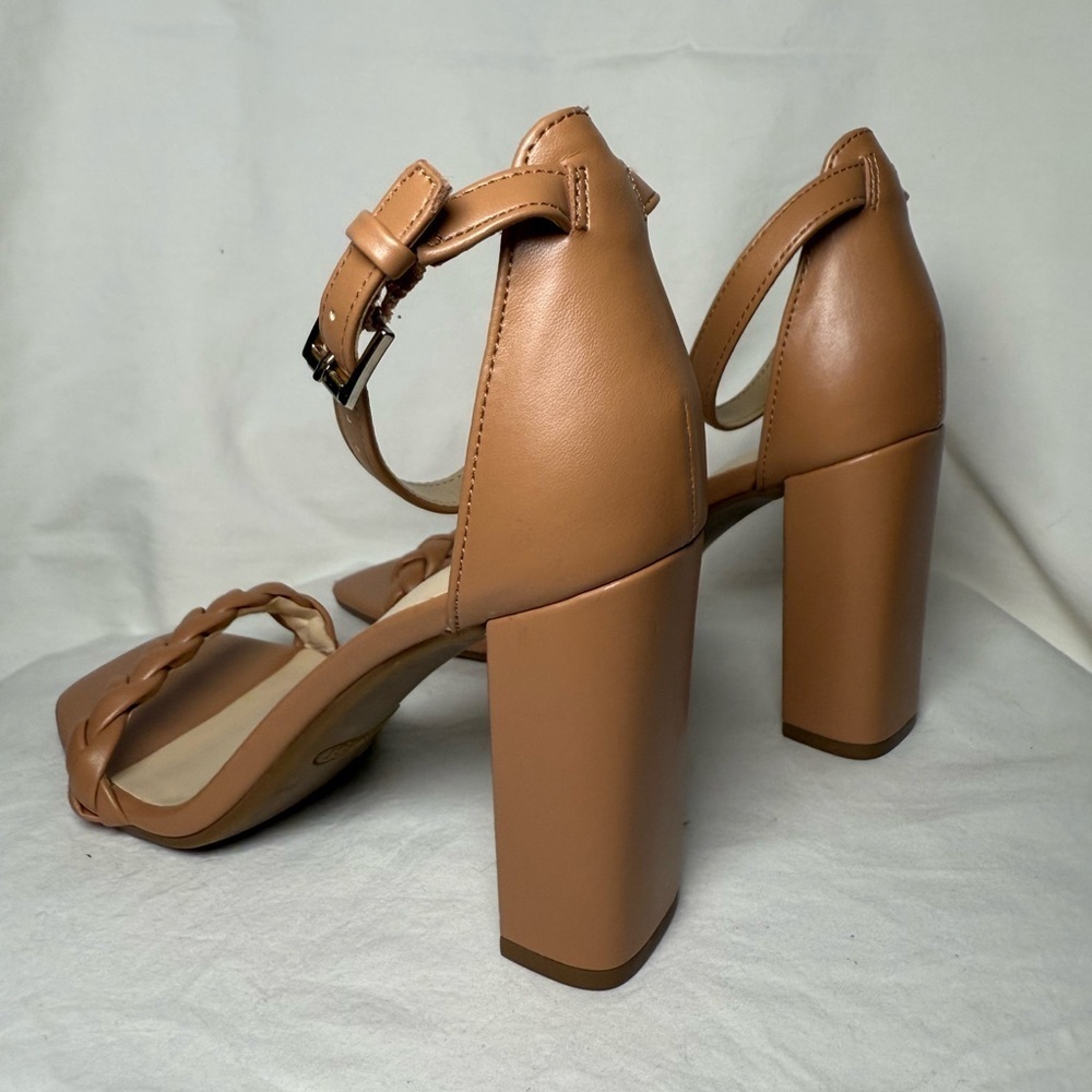 Nine West Allha 3 Braided Strap Chunky Heels in Macaroon Tan 6.5 - Picture 9 of 13